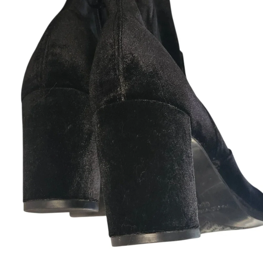 Marc Fisher Black Velvet Over the Knee Boots Block Heel Lace Up‎ Back Size 8.5